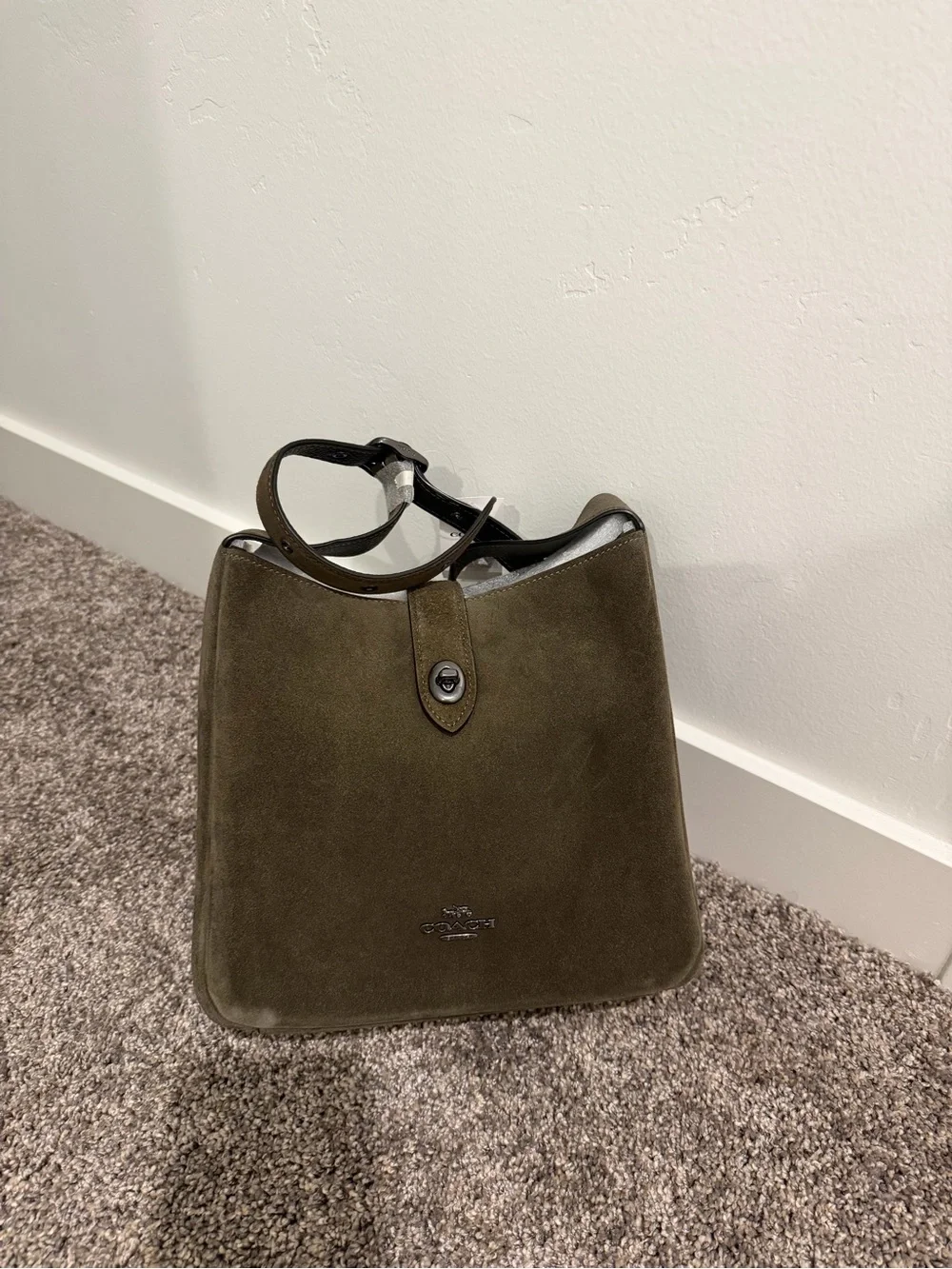 Coach Hadley army green Suede Turn-Lock Shoulder Bag